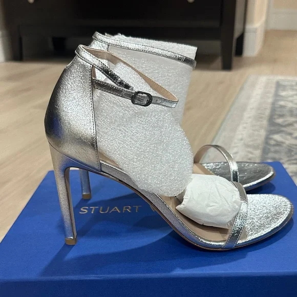 Stuart Weitzman Nudist Strong Metallic Silver Heels - Picture 4 of 7